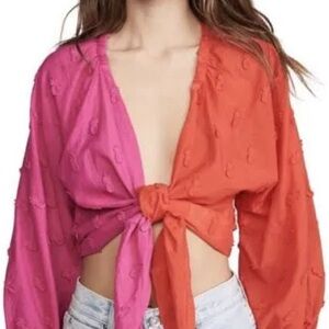 FARM Rio Pink and Orange Tie-Front Blouse